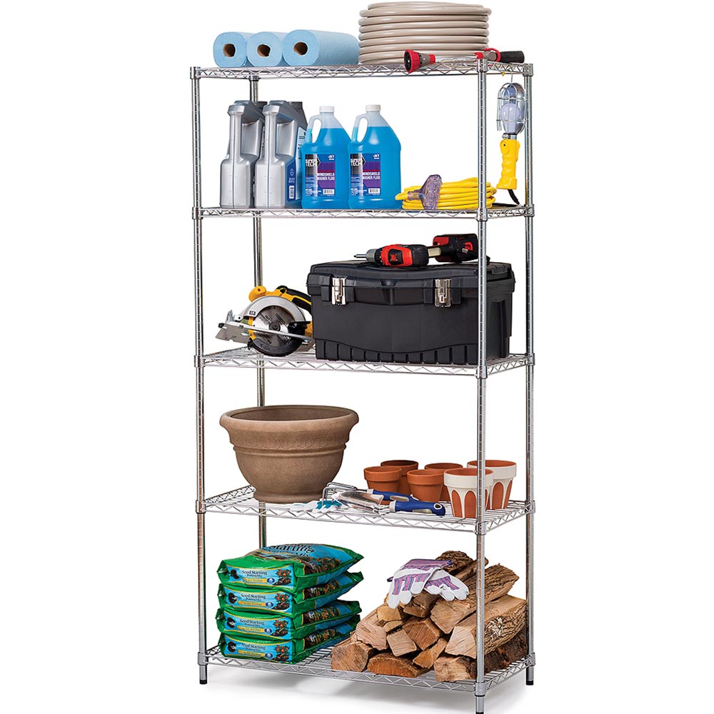 Scaffale 4 Ripiani 90x35x180cm in Acciaio Inox Cromato Mobile Libreria Multiuso
