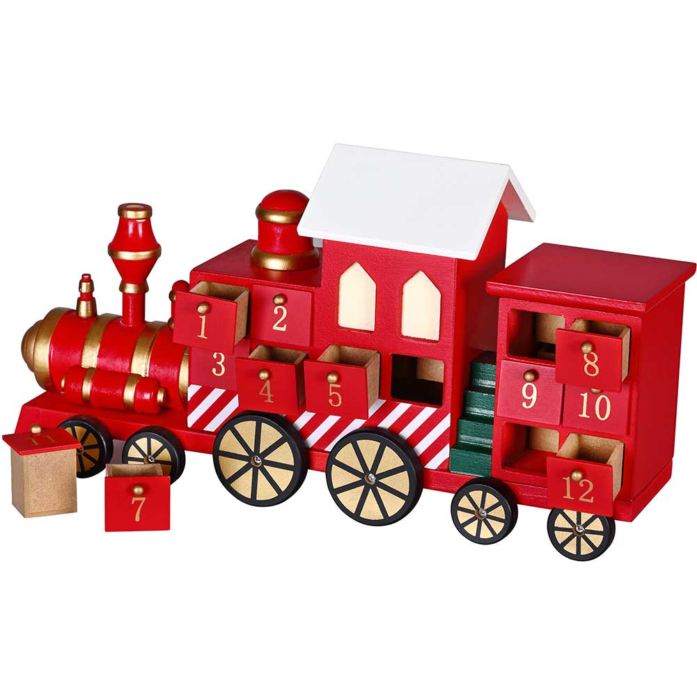 Image of Calendario Avvento Trenino di Natale in Legno 24 Cassetti Decorazioni Natalizie