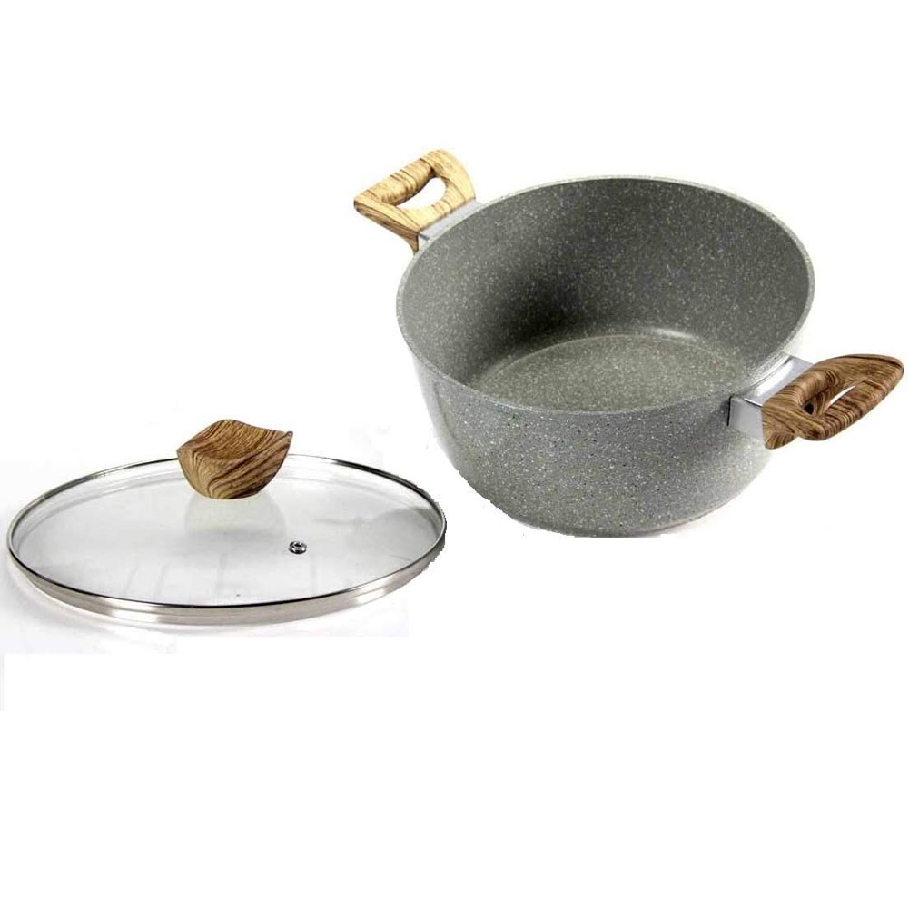 Image of Pentola Casseruola Carmelita Pietra 24cm Antiaderente Coperchio Vetro Induzione