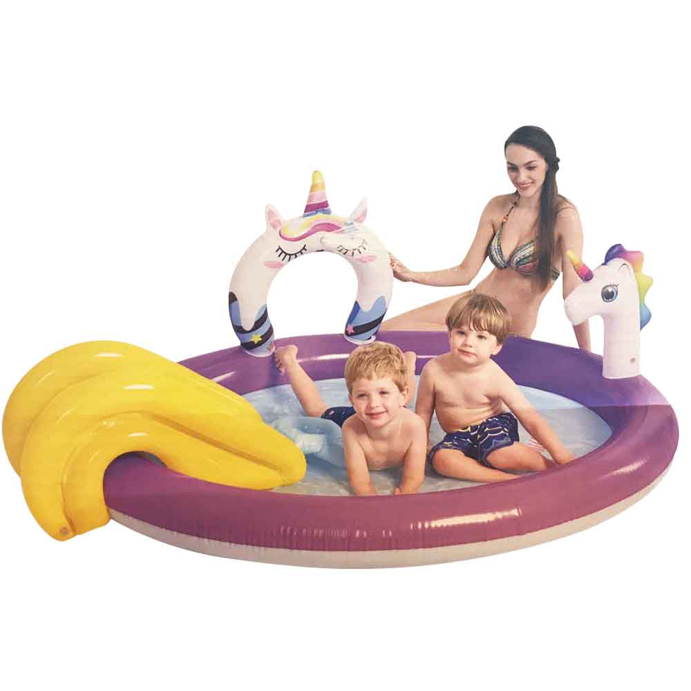 Image of Piscina Parco Giochi Unicorno per Bambini Play Center con Scivolo e Spruzzo