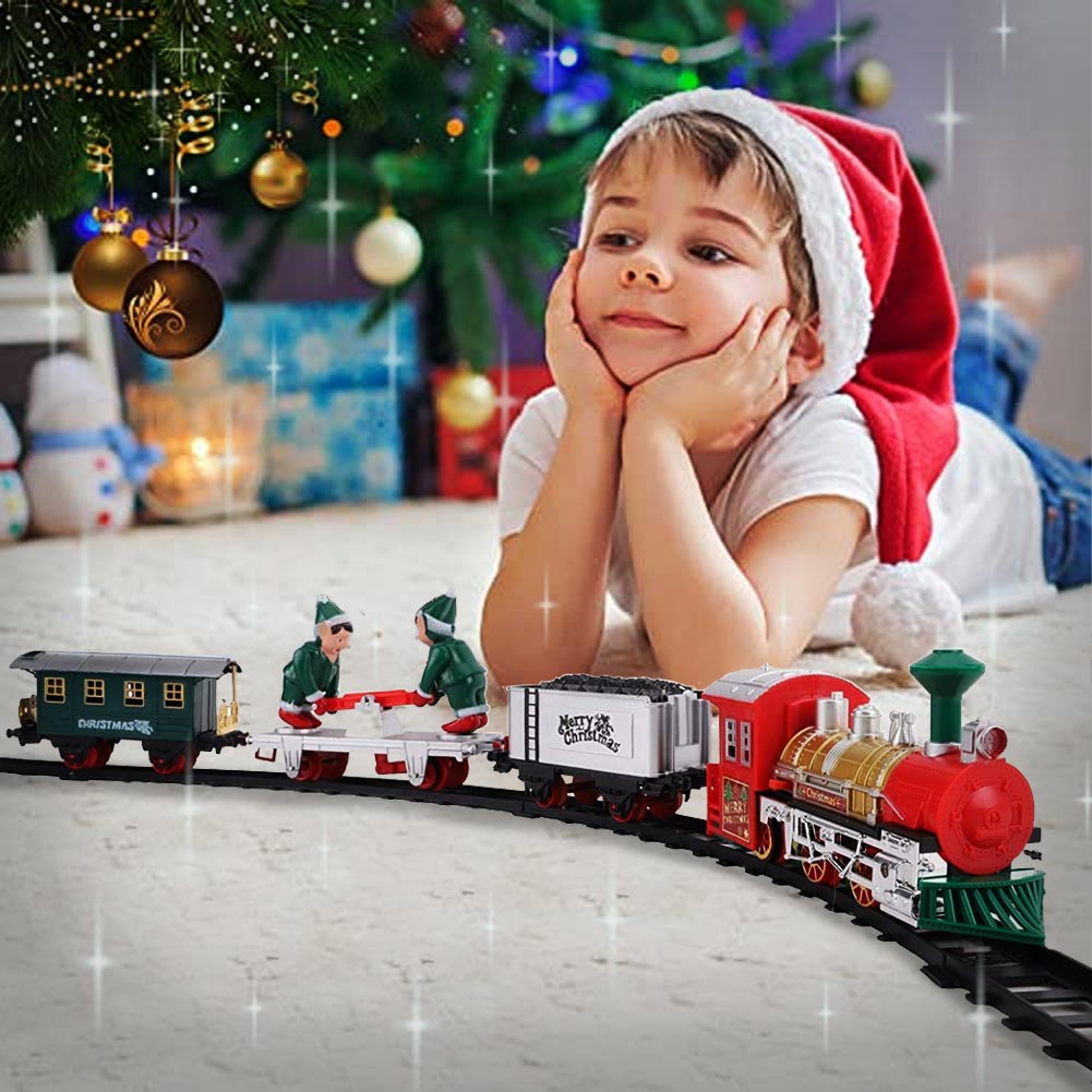 Image of Set di Treni di Natale per Albero 16 Pezzi Trenini Trenino Locomotiva a Batteria