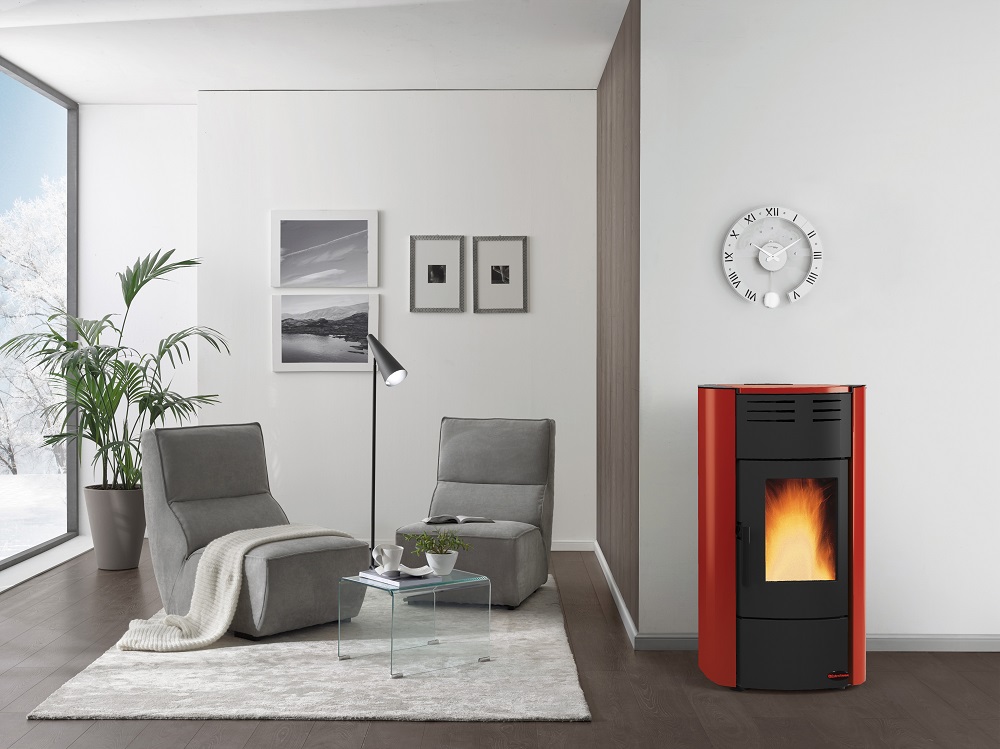 Image of TERMOSTUFA STUFA A PELLET 20,3 KW RAFFAELLA IDRO H15 BORDEAUX NORDICA EXTRAFLAME