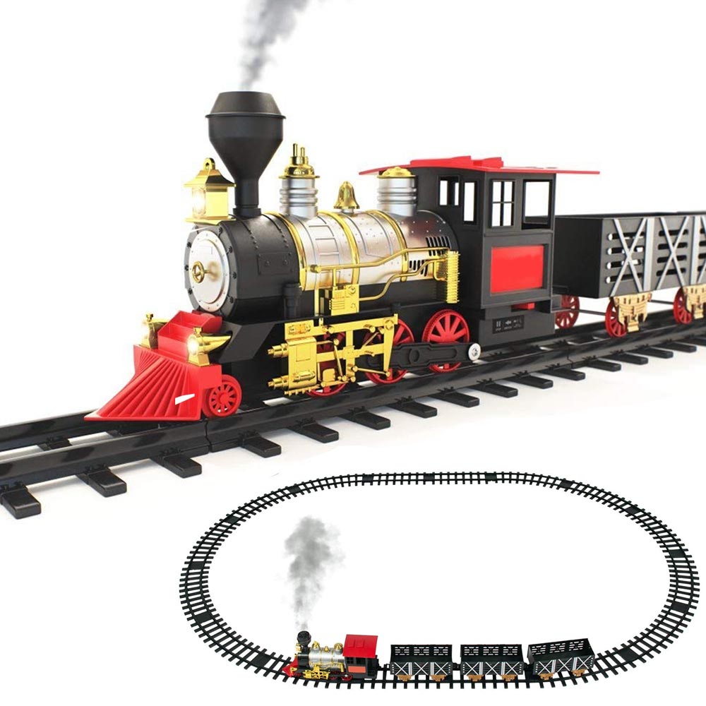 Image of Pista Trenino Giocattolo Bambini Treno Locomotiva con Luce Suoni e 3 Vagoni 71cm