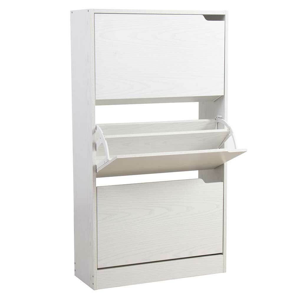 Scarpiera 3 Ante Ripiani Doppia Profondita Legno MDF 63x24x115 Bianco Frassinato