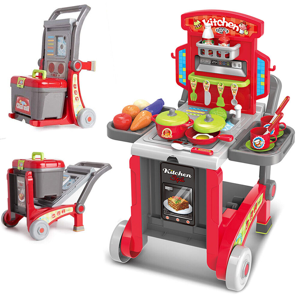 Cucina Giocattolo Bambini 3in1 Richiudibile in Trolley e Carrello 29  Accessori