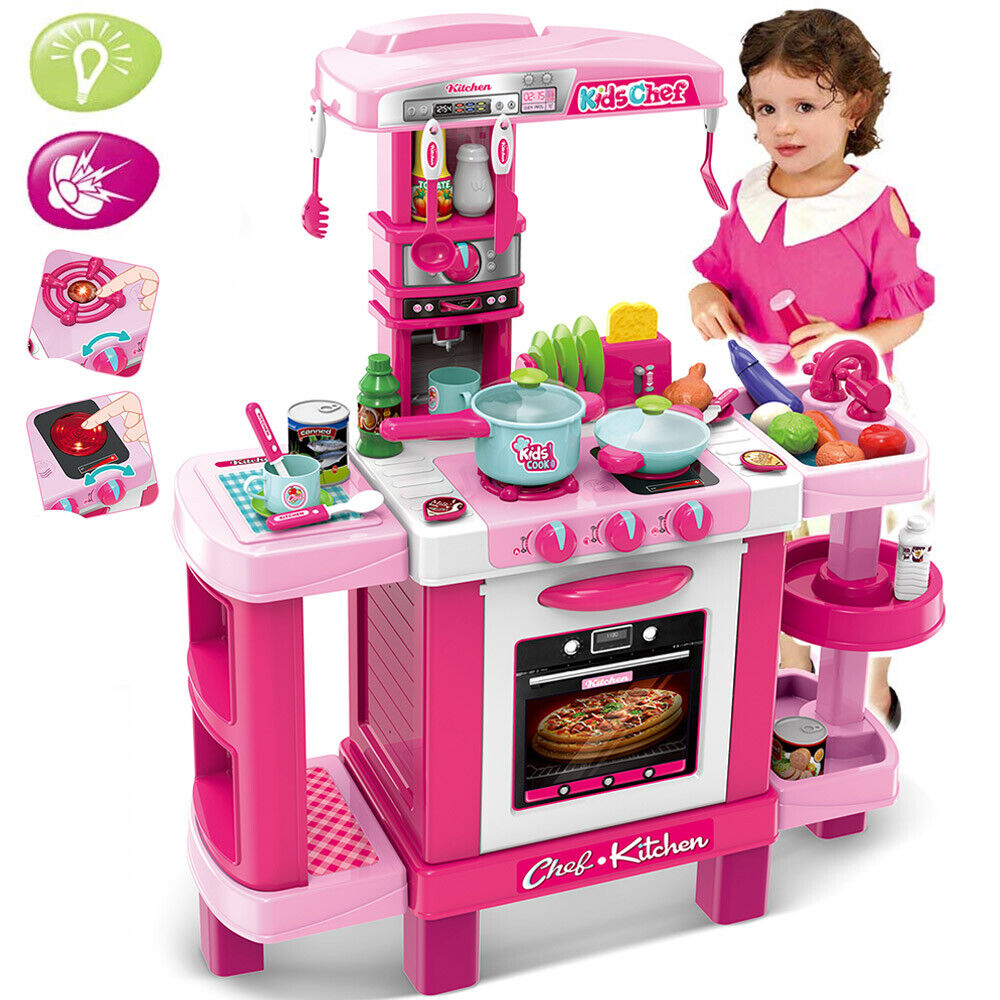 Cucina Giocattolo Bambini con Luci e Suoni 34 Accessori Gioco 87x78x29cm  Rosa