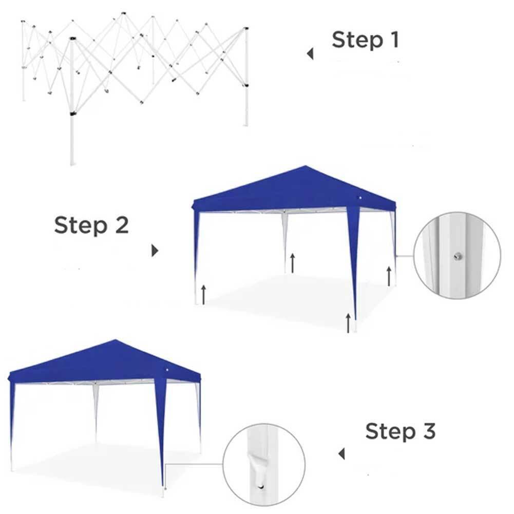 Bakaji Gazebo 3 X 3 Metri Pieghevole Tessuto Poliestere Impermeabile Struttura In Metallo Richiudibile A Fisarmonica Tendone Portatile Fiera Mercato Giardino Esterno + Sacca Per Trasporto (Blu)