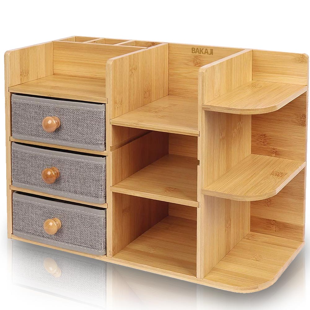 Image of Organizer Scrivania, Bagno Cosmetici Makeup Mobiletto in Bambù 41 x 17 x 30.5 cm