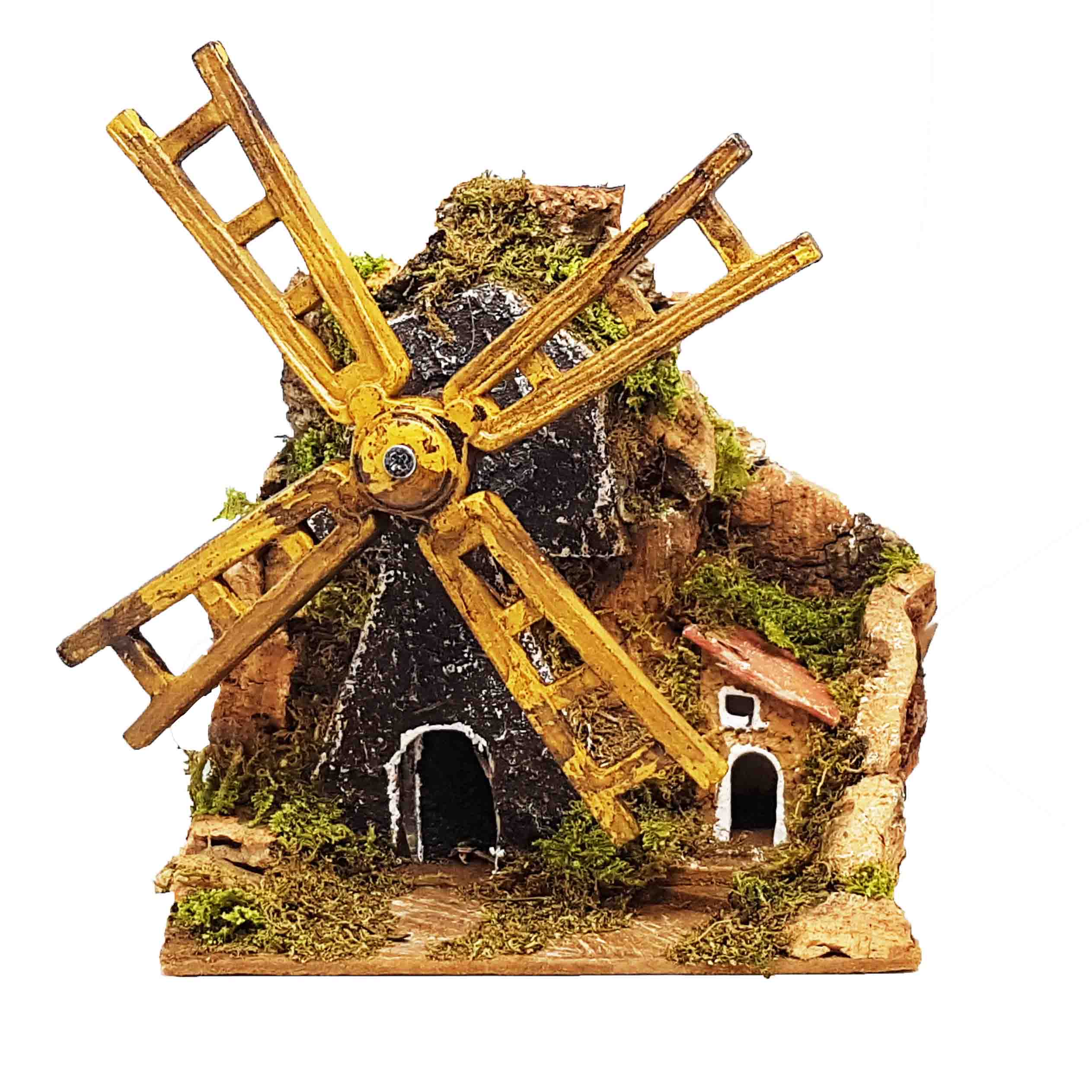 Mulino a vento piccolo per presepe con motoriduttore 12x8x13 cm