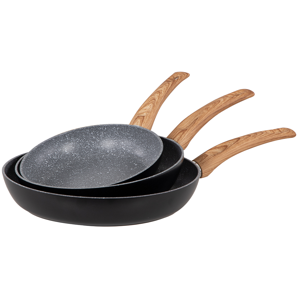 Image of Set 3 Padelle Alluminio 20-24-28cm Padella Antiaderente Manico Ergonomico Nero