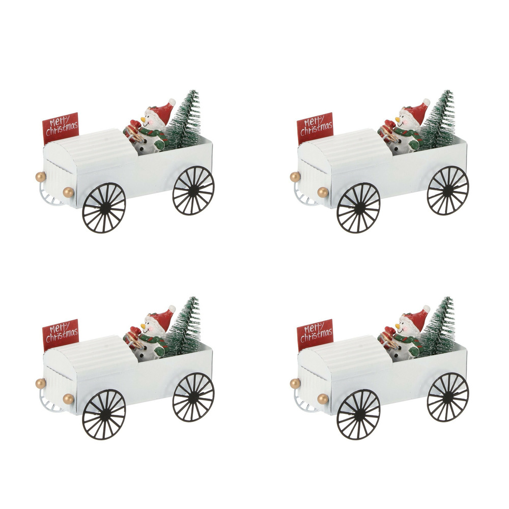 Image of Decorazione Natalizia Babbo Natale su Macchina in Metallo 4Pz