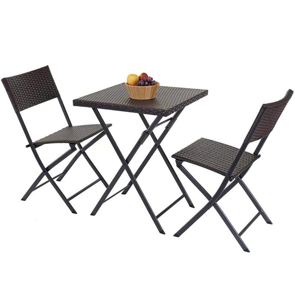 Ensemble table + 2 chaises pliantes salon de jardin extérieur en polyrotin anthr