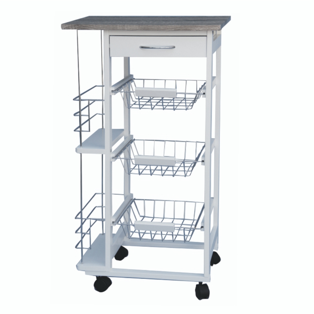 Image of Carrello Cucina Legno Portapane e Portabottiglie 3Ripiani 1Cassetto Salvaspazio