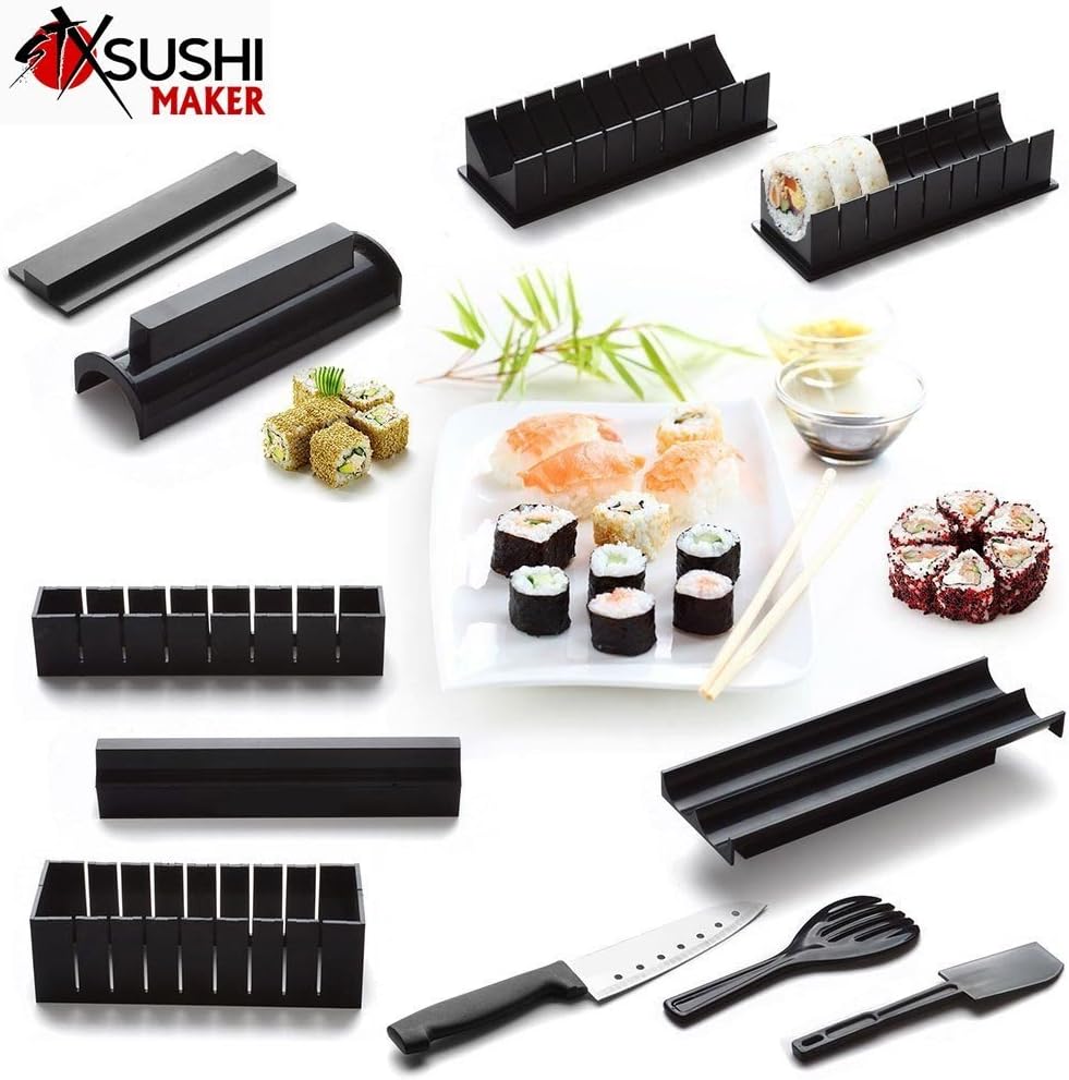Sushi Maker Kit 11 Pezzi Stampi e Accessori Involtini per Il Sushi con Coltello