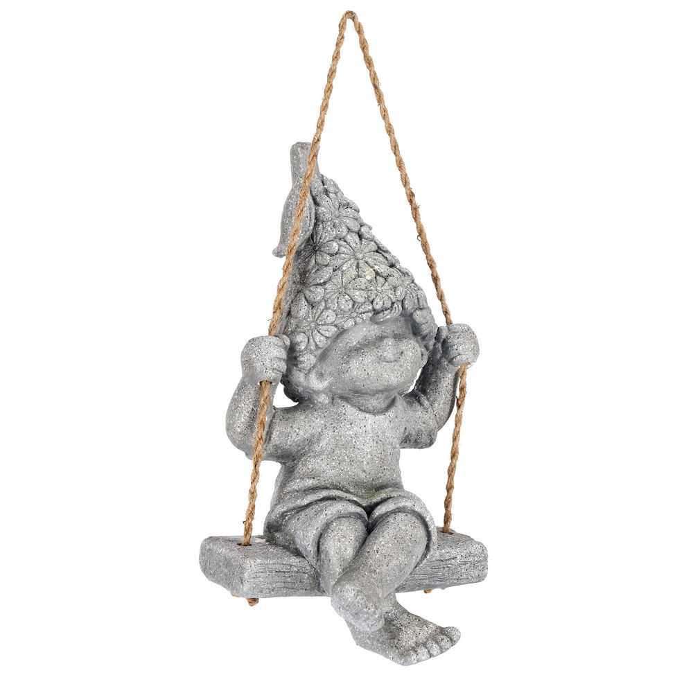 Image of Statuetta Nano da Giardino Bimbo Bertie con Altalena 25 x 44 H