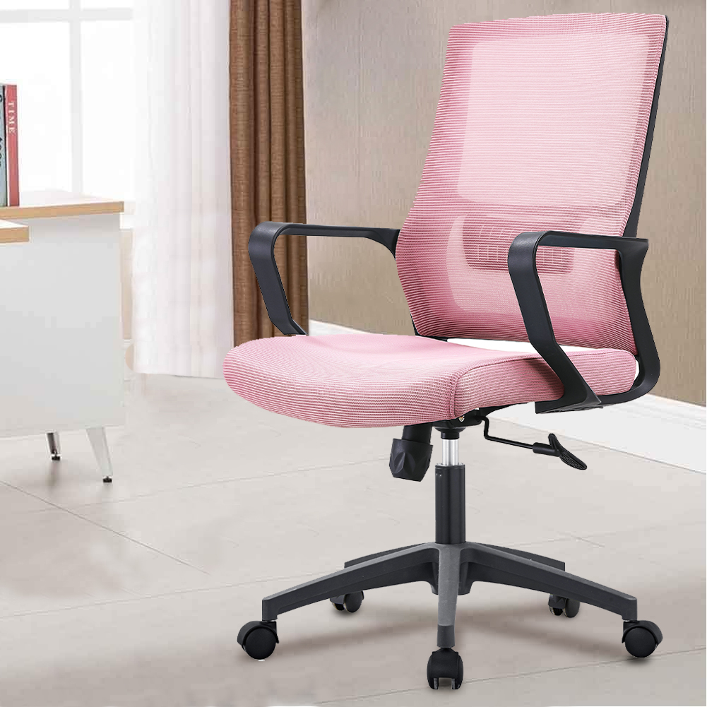 Shally Dogan Sedia Da Ufficio Ergonomica Girevole Con Supporto Lombare, Poltrona Da Scrivania, Studio, Cameretta, Reclinabile Con Altezza Regolabile, Base Nera Robusta, Schienale Antisudore (Rosa)