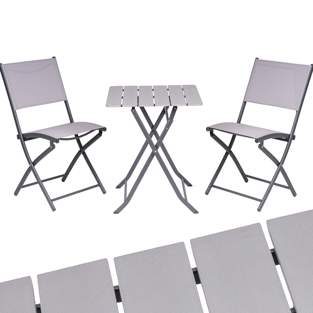 Set Tavolo Pieghevole con 2 sedie Grigio Arredo Esterno Giardino in Acciaio e PE