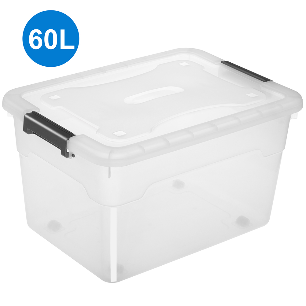 Bakaji Set 4 Contenitori Con Coperchio Per Vesiti In Plastica Con Ruote, Portaoggetti Impilabile Per Stoccaggio Vestiti, Scatole Per Armadio, Giocattoli, Libri, Salvaspazio (4 X 60 Lt Alto)
