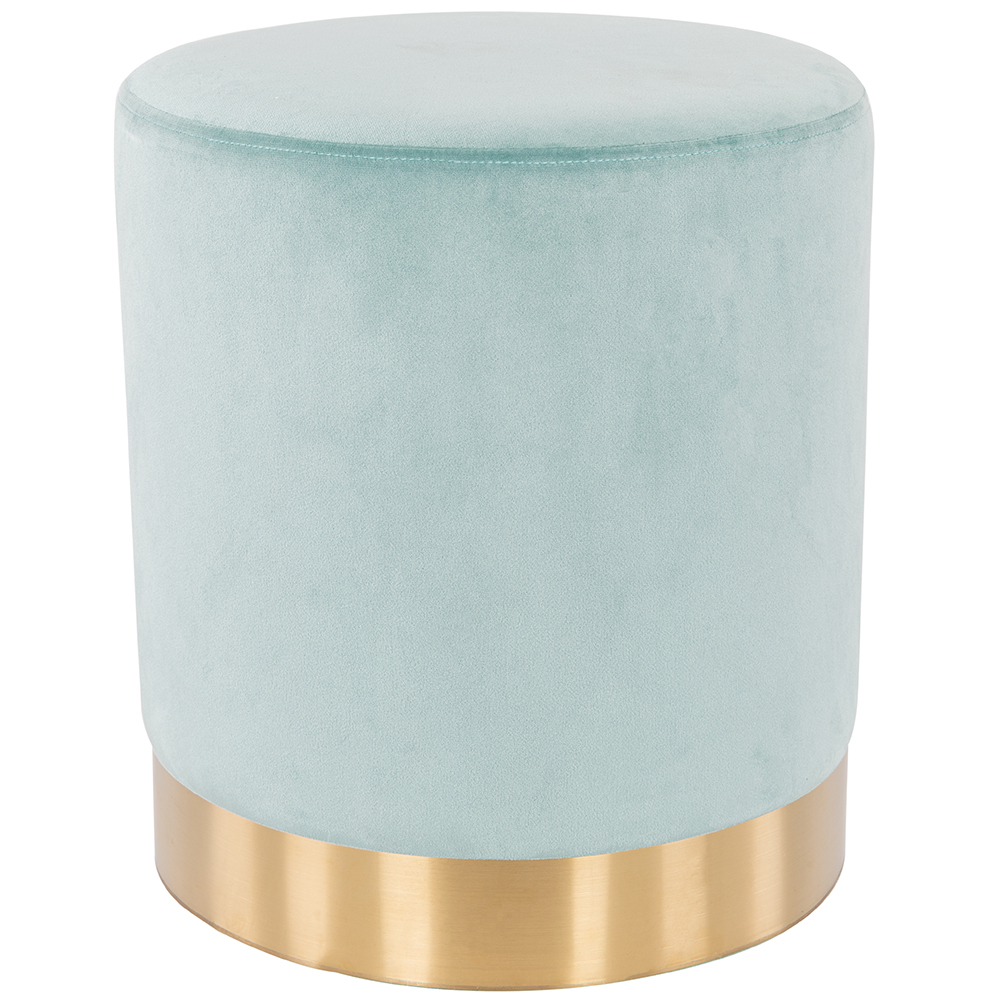 Pouf Poggiapiedi in Velluto Acquamarina Struttura Legno 31x31x38cm Base dorata Metallo