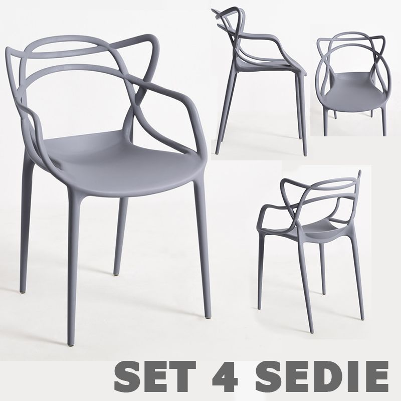 4 Sedie Design Grigia in Polipropilene - La Dea Sedia