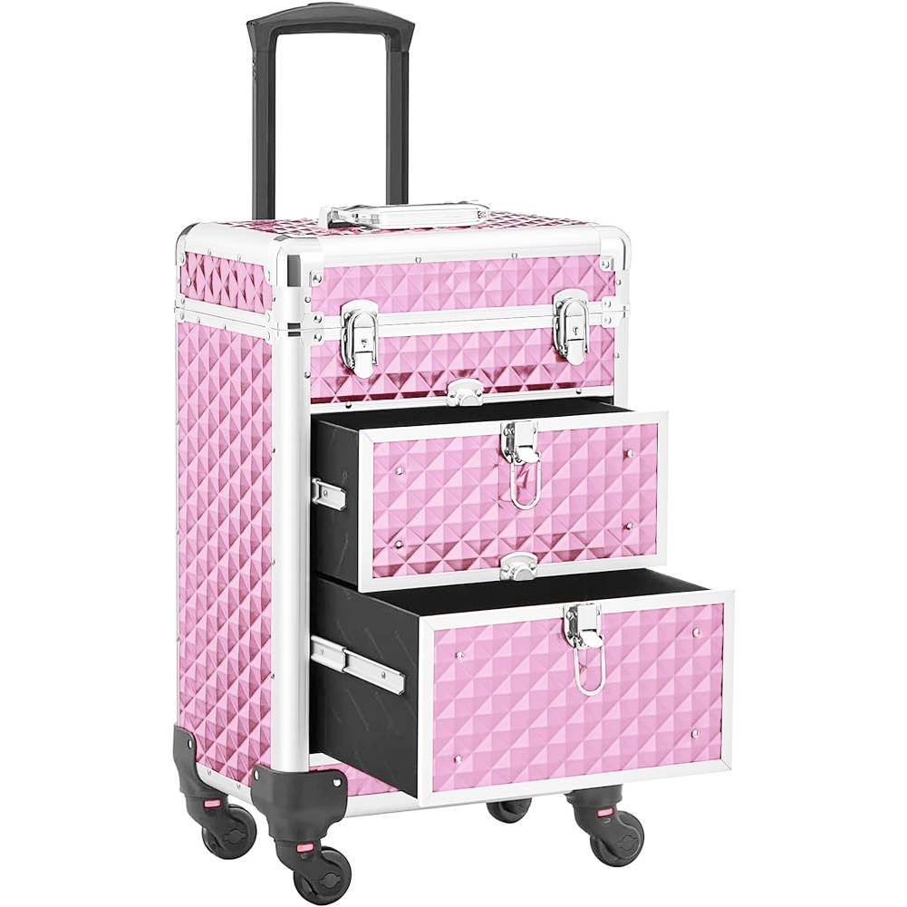 Image of Trolley Makeup in Alluminio Valigetta Trucco Estetista Beauty Case Rosa