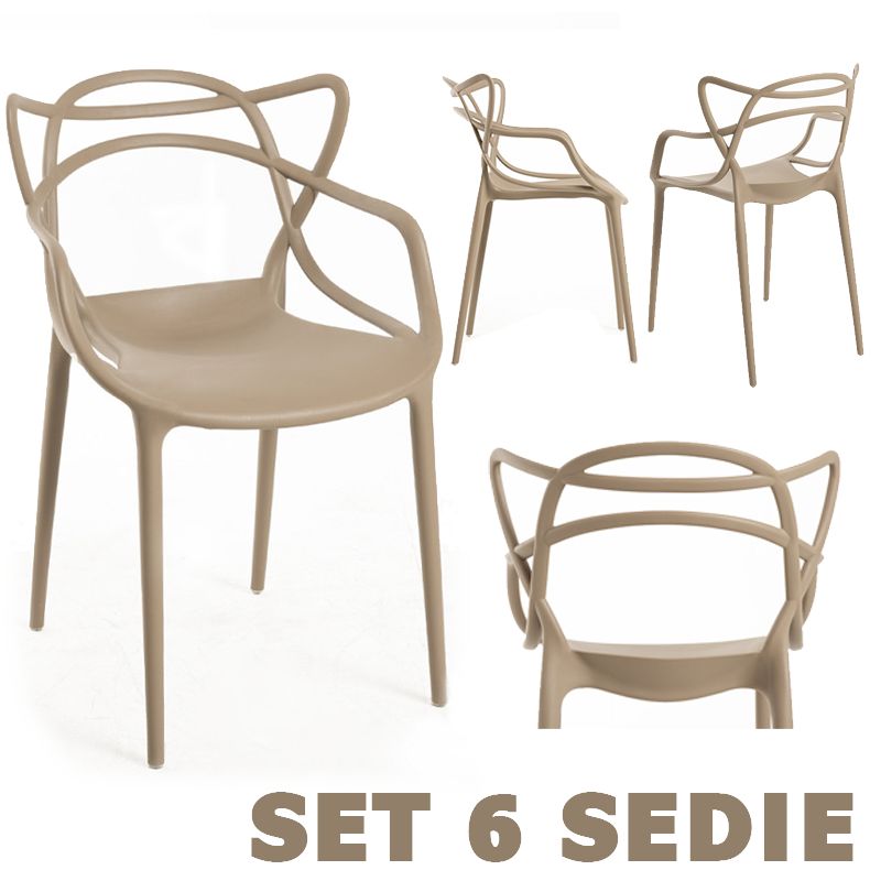 6 Sedie Design Beige in Polipropilene - La Dea Sedia