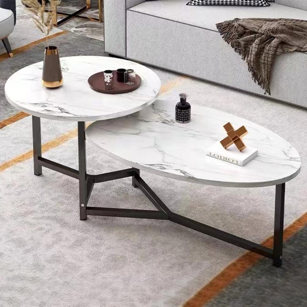 Tavolino Basso da Caffè 2 Ripiani Luxury Effetto Marmo Bianco Tavolo da Salotto