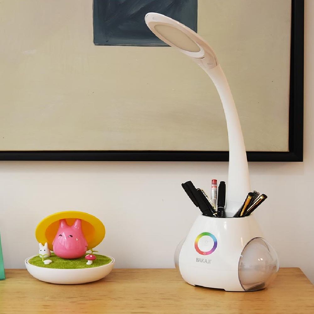Image of Lampada Scrivania Luce LED RGB con Portapenne Touch Bianco