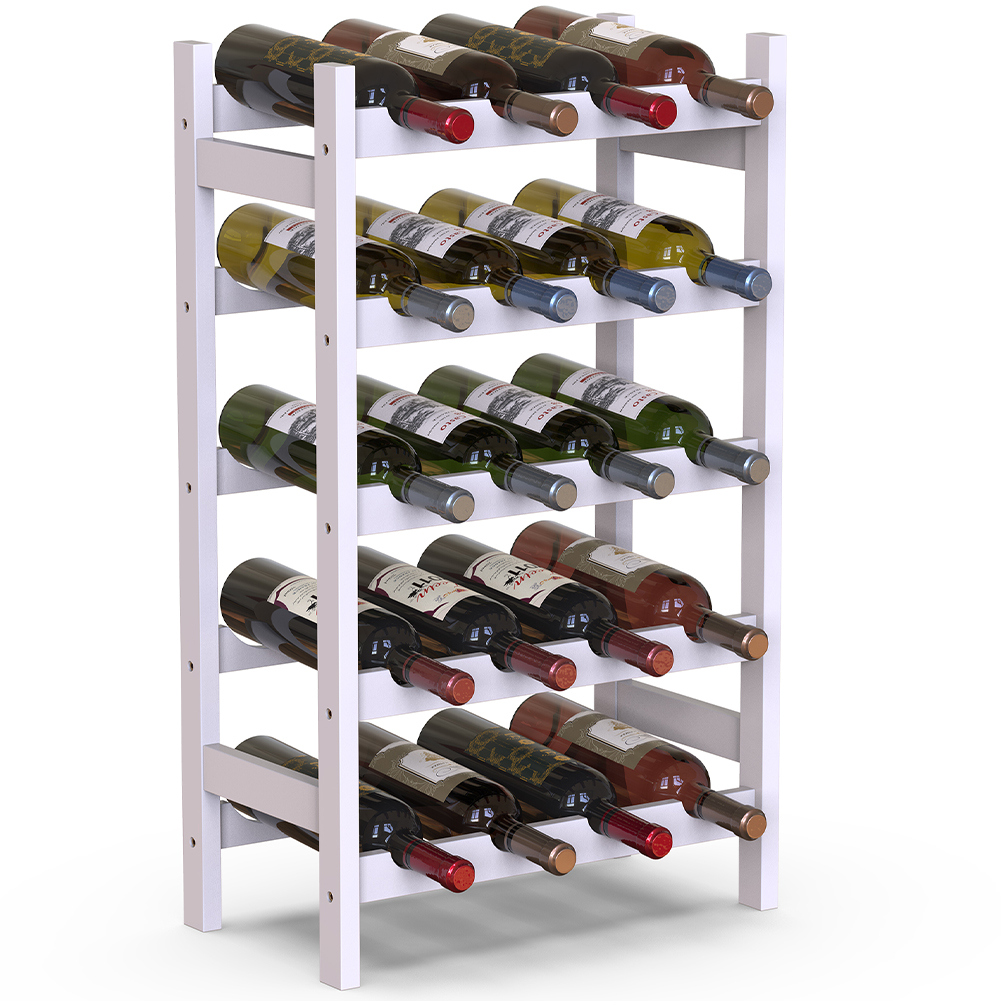 Cantinetta Portavino in Legno Bambù Bianco con 20 Scomparti Bar Portabottiglie