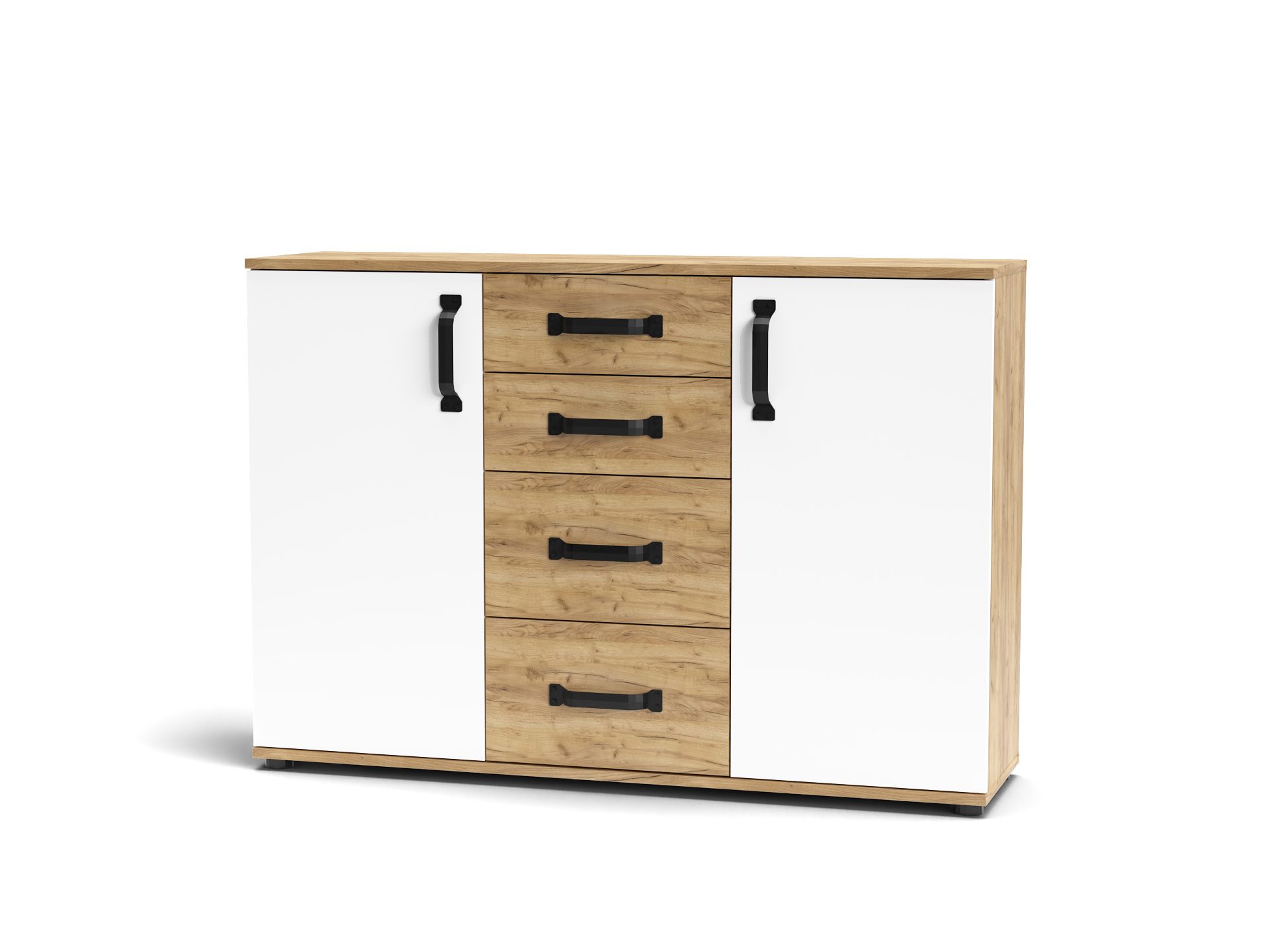 Mobile a 2 ante e 4 cassetti MOSSO 03 cm 120x32x83h Rovere Bianco