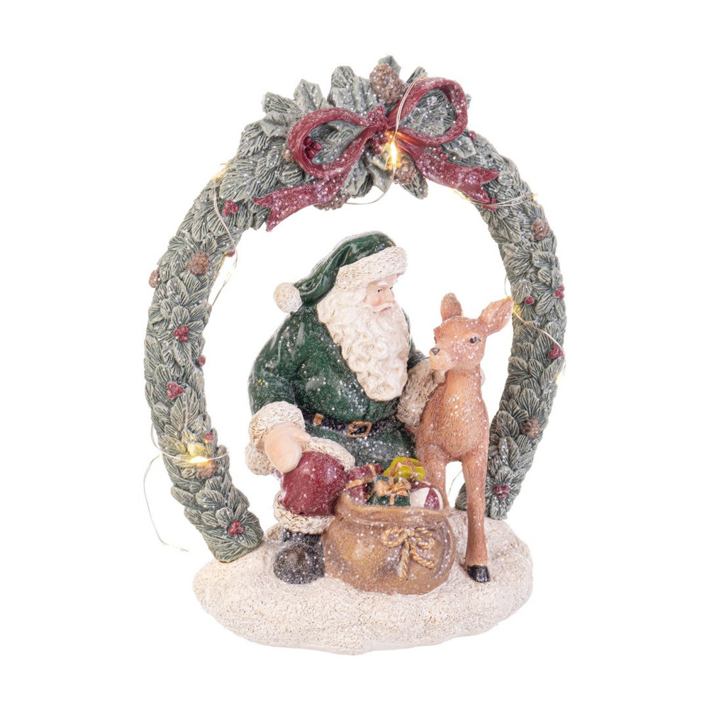 Image of Decorazione Natalizia Luminosa con Babbo Natale sotto una Corona LED 22,5 cm